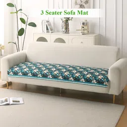 HOKIPO Florentina Series Pansies Teal Printed Holland Velvet 3 Seater Sofa Cover Mat-picture-18