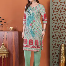 SINGNI Women Ethnic Motifs Printed Pure Cotton Kurta With Trousers & Dupatta image 2