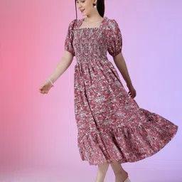 Krunal Raiyani Women Square Neck Puff Sleeves Fit & Flare Dress-image-73