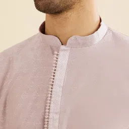 Manyavar Ethnic Motifs Woven Design Mandarin Collar Thread Work Kurta With Trousers image 3