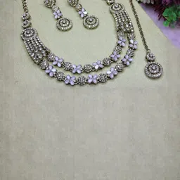VATSALYA creation Alloy Pink Jewellery Set-image-3
