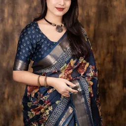 KALINI Floral Printed Zari Saree image 4