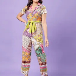RANGRIWAZ Women Printed Waist Tie-Ups Detail Basic Jumpsuit-image-14