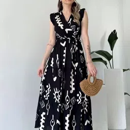 KHEJAL Women Print Flutter Sleeve Midi Dress-picture-23