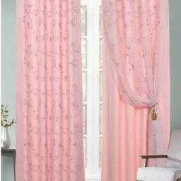 Aura Pink 2 Pieces Floral Embroidered Velvet Long Door Curtains-picture-38