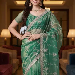 Anouk Rustic Embellished Embroidered Net Heavy Work Saree-picture-32