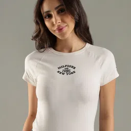 Tommy Hilfiger Women Brand Logo Printed Round Neck Slim Fit T-shirt-picture-24