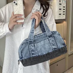 KPOP Colourblocked PU Bowling Handheld Bag image 2