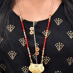 Grace Collections Women Gold-Plated Ethnic Orange Artificial Beads Slip-On Mangalsutra-picture-16