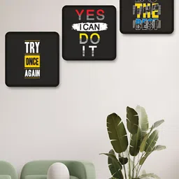 SAF Black & Red 3 Pieces Motivational Quotes Printed Wooden Wall Art-image-3