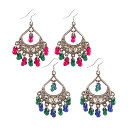 Creative Frogs Set Of 2 Women Silver-Plated Oxidised Teardrop Shaped Chandbalis-picture-21