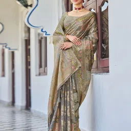 satrani Woven, Embellished Banarasi Silk Blend Saree image 3