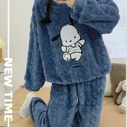 Cartoon Patch Winter Night Suit for Women Woollen Pack of 1 image 2