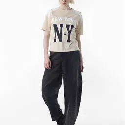 ONLY Typography Printed Round Neck Cotton T-shirt image 3