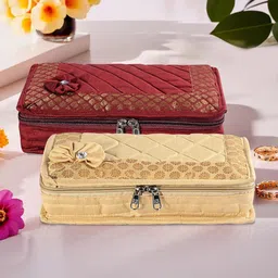 Kuber Industries Gold-Toned & Maroon 2 Pieces Self Design Jewellery Organisers image 1