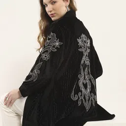 Monte Carlo Embellished V-Neck Woolen Longline Shrug image 4