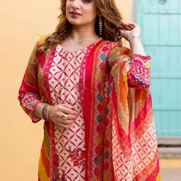 Aaghnya Women Ethnic Motifs Printed Regular Kurta with Trousers & With Dupatta image 4