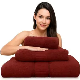 Dollar Maroon Solid Set Of 3 Terry Cotton 600 GSM Bath Towel image 2