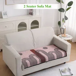 HOKIPO LiefNest Peach Coloured Printed Velvet Sofa Mat for 2 Seater with Foam Filling-image-0