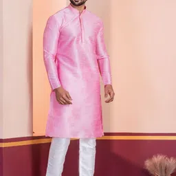 PulseIQ Men Woven Design Dupion Silk Straight Kurtas image 2