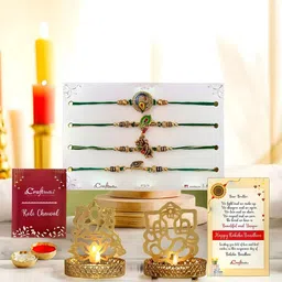 eCraftIndia Set Of 4 Rakhi Light Holder Greeting Card & Roli Chawal-picture-47