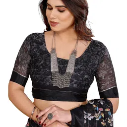 Moda Rapido Women Leaves Print Georgette-Satin Saree image 4