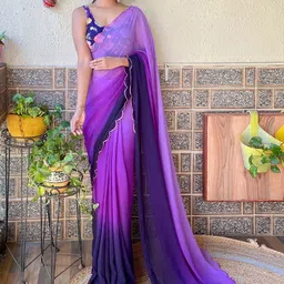 DIVASTRI Ombre Embroidered Poly Georgette Saree-image-45