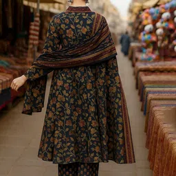 Lookmark Floral Printed V-Neck Anarkali Kurta With Palazzos & Dupatta image 2