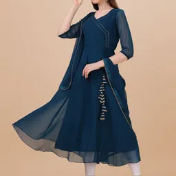 Women Embellished Georgette Anarkali Kurta With Attached Dupatta-image-41