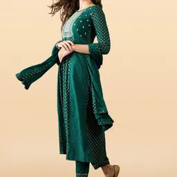 Anouk Rustic Women Floral Embroidered Sequinned Kurta with Trousers & With Dupatta image 2