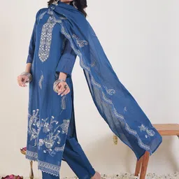 Indo Era Women Ethnic Motifs Embroidered Regular Thread Work Pure Cotton Kurta with Trousers & With Dupatta-picture-30