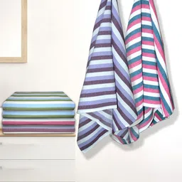 Athom Living Iris Violet & Pink 6 Pieces Striped Cotton 210 GSM Bath Towels-image-67