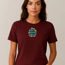 Anikmart Women Typography Printed Round Neck Cotton T-shirt-image-75