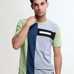 Estilocus Men Colourblocked Round Neck Cotton T-shirt-image-40