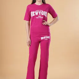 Dreambe Women Typography Printed T-shirt & Pyjamas Night suit-picture-10