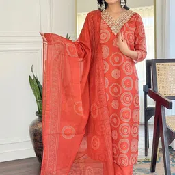 CANIZZARO Women Printed Regular Thread Work Kurta with Trousers & With Dupatta-picture-33