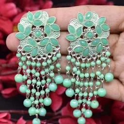 MEIRA JEWELLERY Silver-Plated Stones Studded & Beaded Contemporary Drop Earrings-picture-23