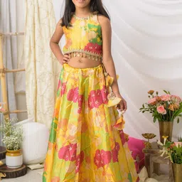 Fairies Forever Girls Printed Beads and Stones Semi-Stitched Crop Top Lehenga Choli-image-18