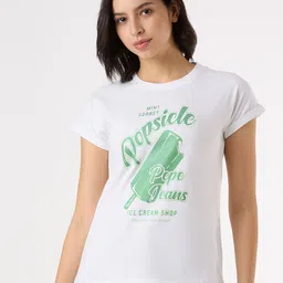 Pepe Jeans Graphic Printed Cap Sleeves Pure Cotton Relaxed Fit T-shirt-image-56