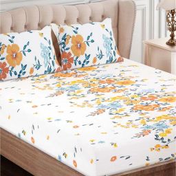 sej by nisha gupta Brown Floral 160 TC Cotton King Sized Bed Sheets with 2 Pillow Covers-picture-27