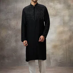 Rivaar By Rocky Star Embroidered Beads & Stones Mandarin Collar Straight Kurta & Trousers-picture-40