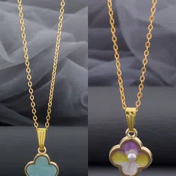 Birado Jewellery Set Of 2 Stainless Steel Gold-Plated Enamelled Pendants With Chain image 1