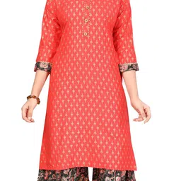 BAESD Girls Ethnic Motifs Printed Regular Pure Cotton Kurta with Sharara image 2