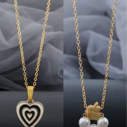 Birado Jewellery Set Of 2 Stainless Steel Gold-Plated Pearls Beaded Minimal Chains-image-64