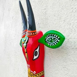 CRAFTOOBA Green & Red Printed Cow Head Wooden Wall Masks image 5