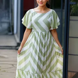 Fashion2wear Women Chevron Printed Flutter Sleeve Pleated Fit & Flare Midi Dress-picture-16