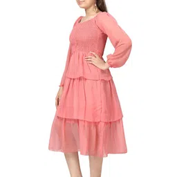 BAESD Girls Layered Puff Sleeve Smocked Fit & Flare Midi Dress image 2