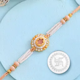 Studio Voylla Set Of 2 Stone-Studded & Beaded Rakhi With Swastik Coin Gift Set-picture-32