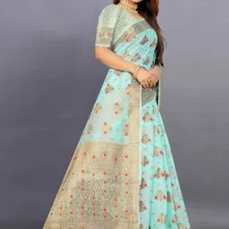 VS MALL Floral Zari Pure Cotton Banarasi Saree image 2
