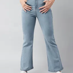 DOLCE CRUDO Women Cotton Crinkle Bootcut High-Rise Light Fade Stretchable Jeans-image-11